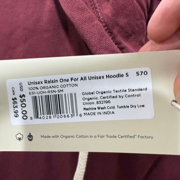 Pact NWT One For All Unisex Hoodie Sweatshirt Raisin Red Sz Small Organic Cotton - Picture 6 of 12